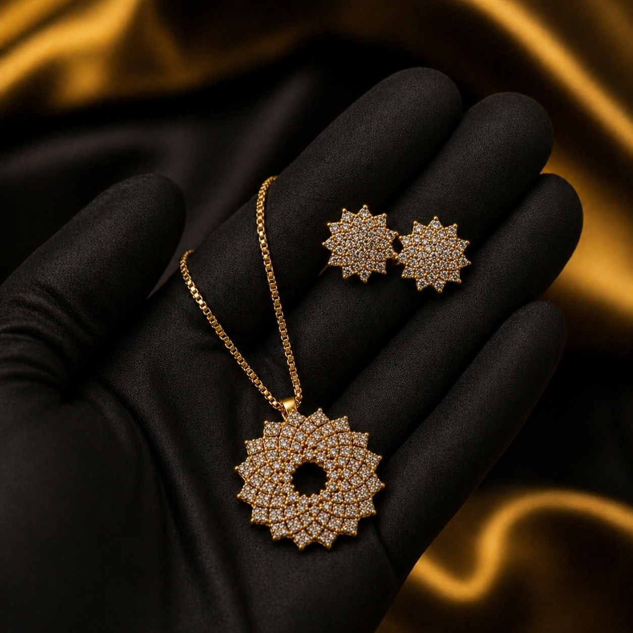 Luxury Crystal Sunflower Necklace Set