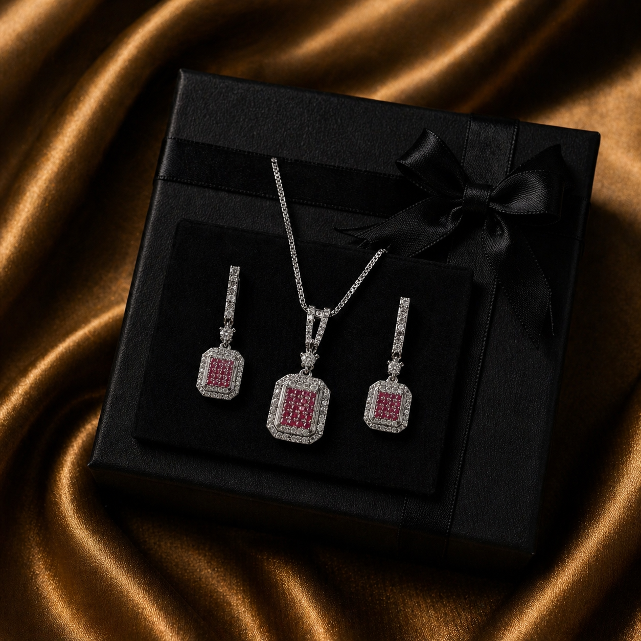 Luxury Ruby Crystal Necklace Set