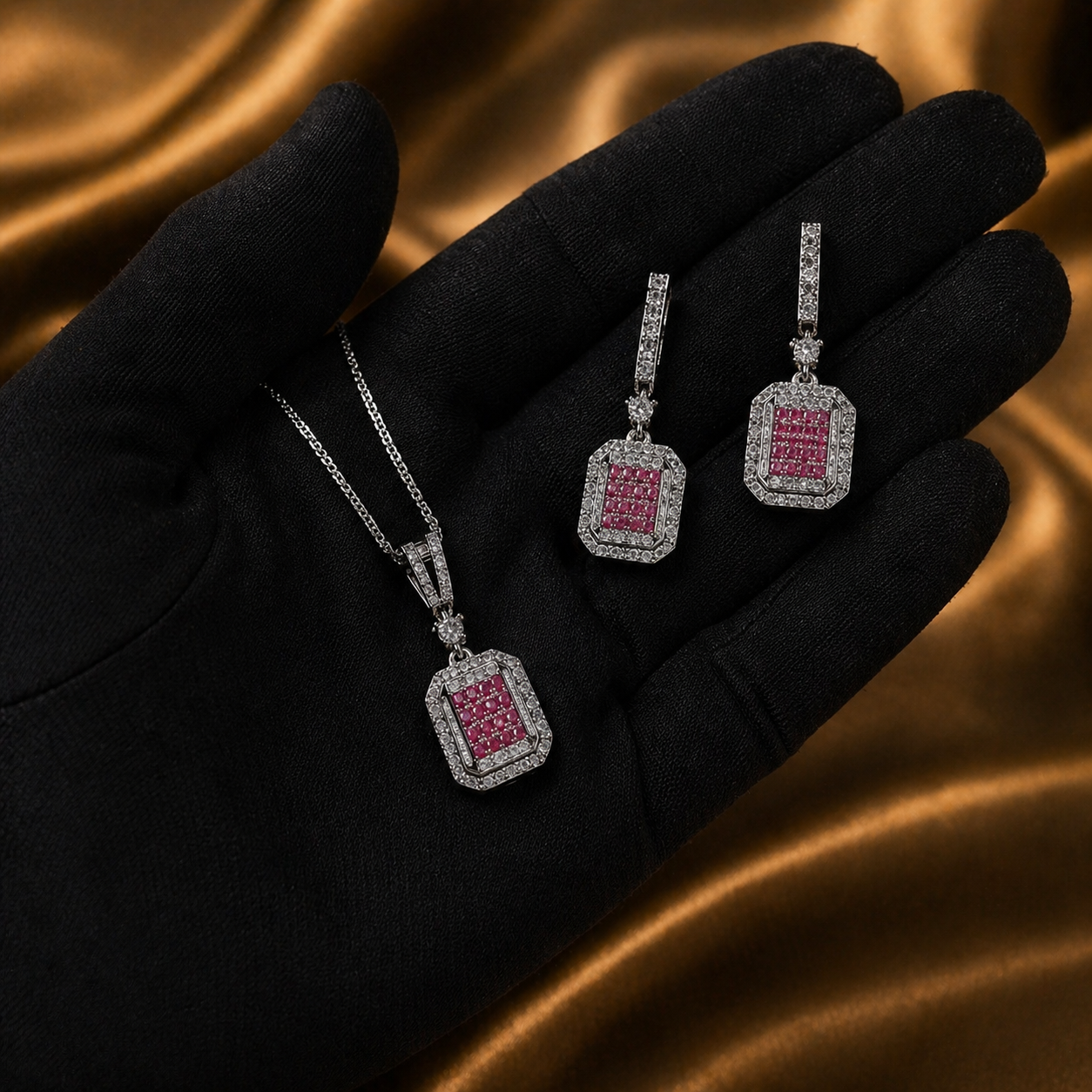 Luxury Ruby Crystal Necklace Set