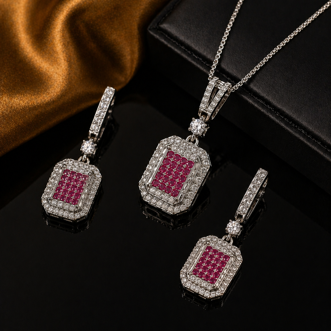 Luxury Ruby Crystal Necklace Set
