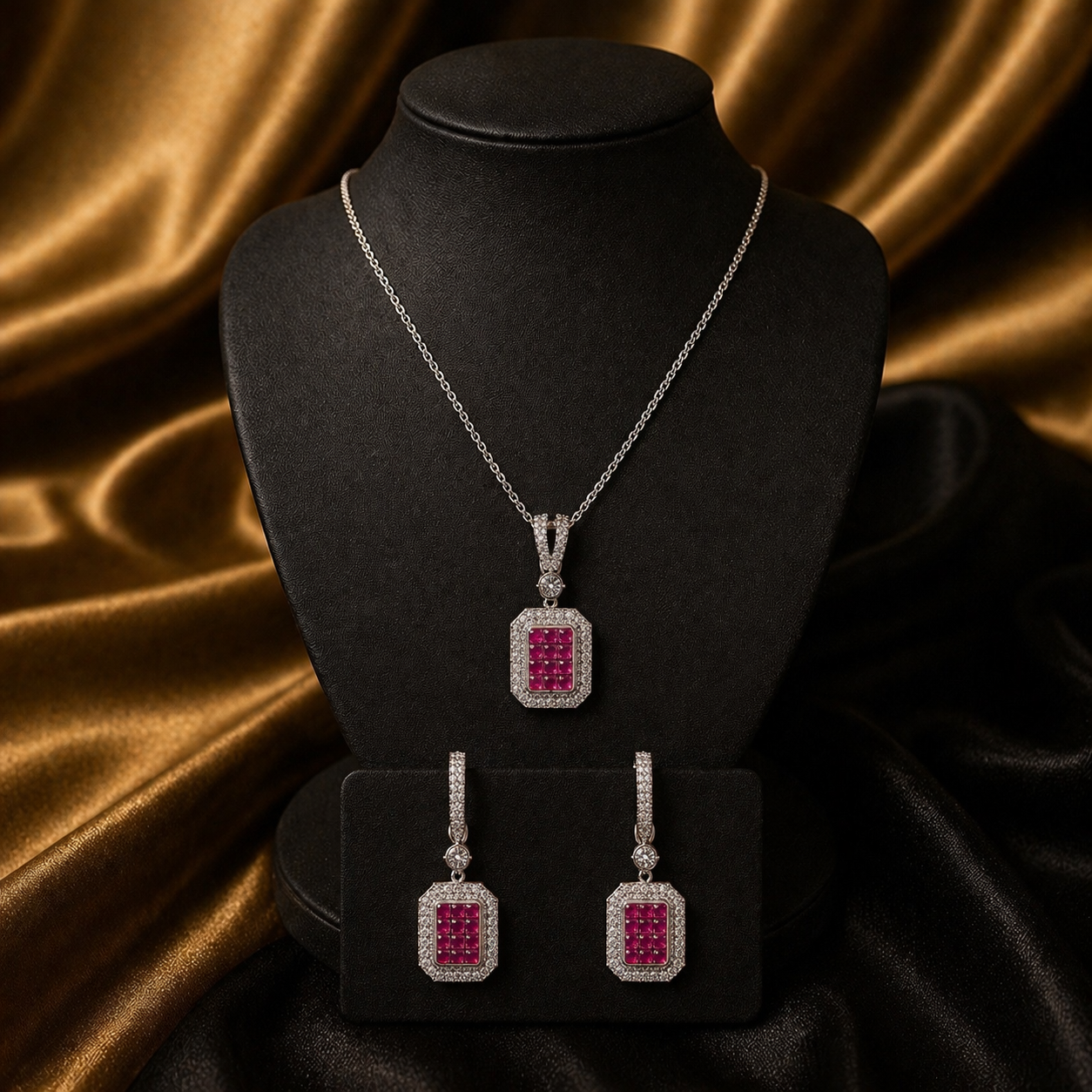 Luxury Ruby Crystal Necklace Set