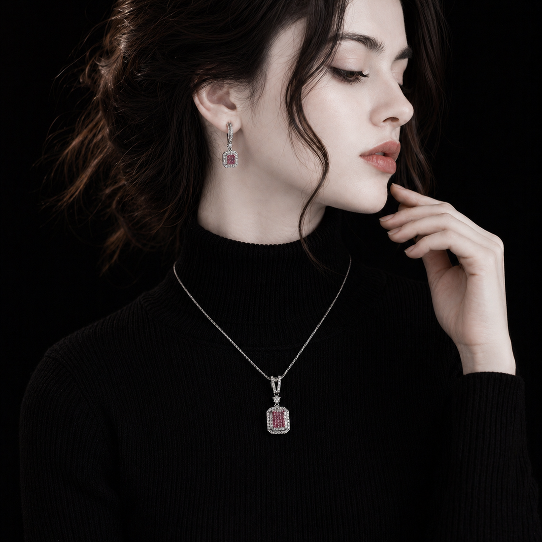 Luxury Ruby Crystal Necklace Set
