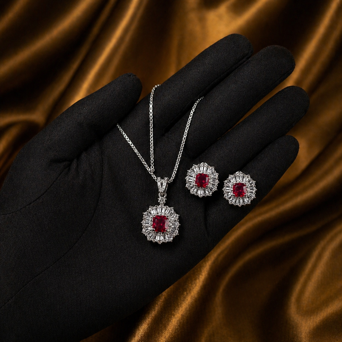 Luxury Ruby Floral Necklace Set