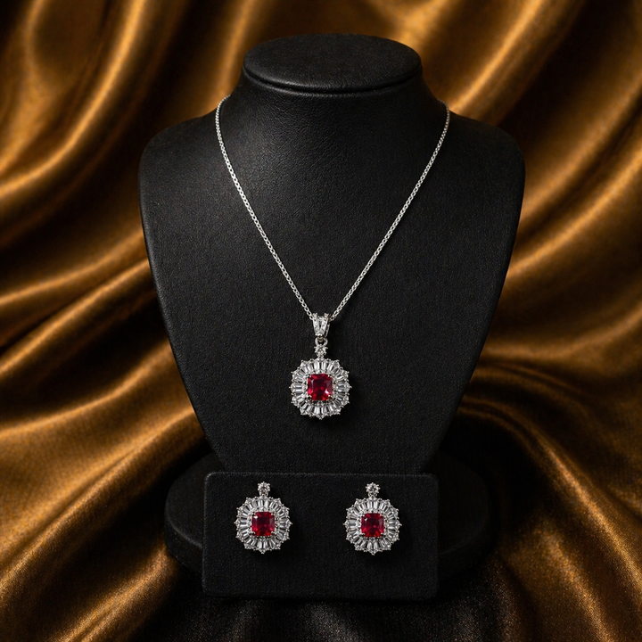 Luxury Ruby Floral Necklace Set