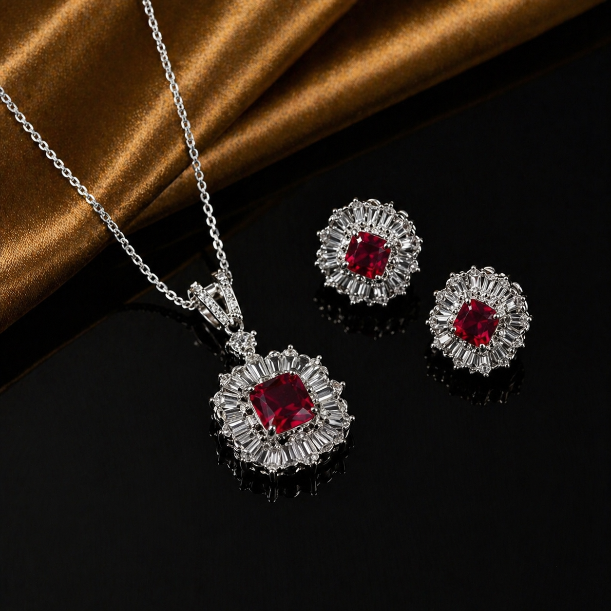 Luxury Ruby Floral Necklace Set