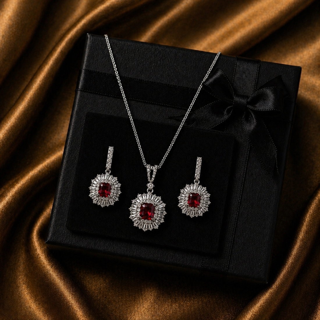 Luxury Ruby Floral Necklace Set