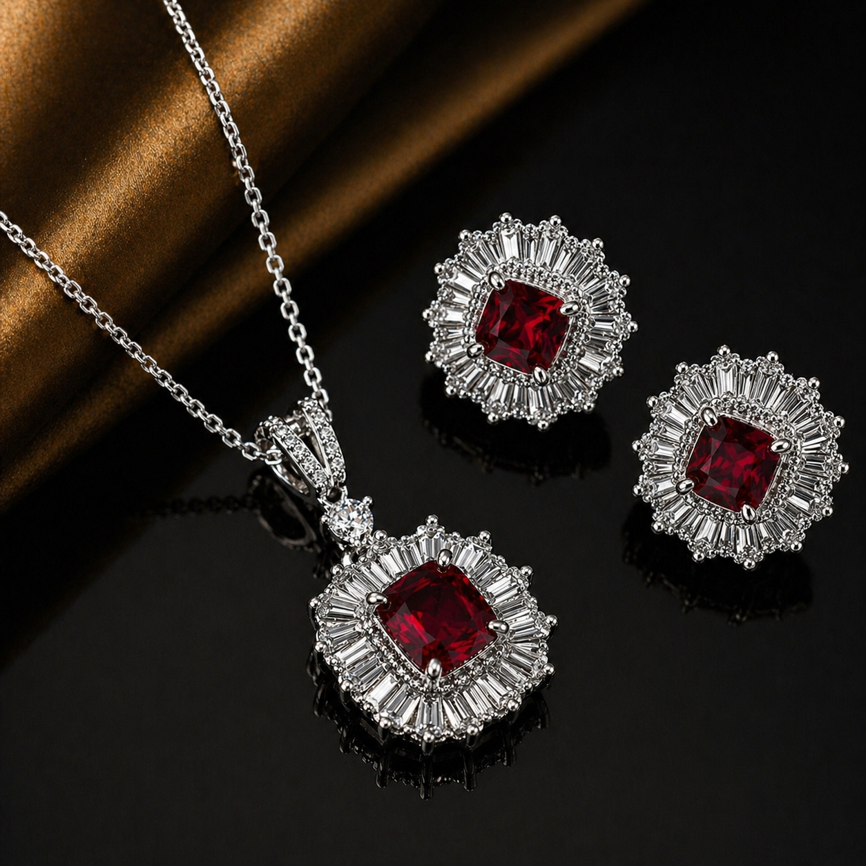 Luxury Ruby Floral Necklace Set