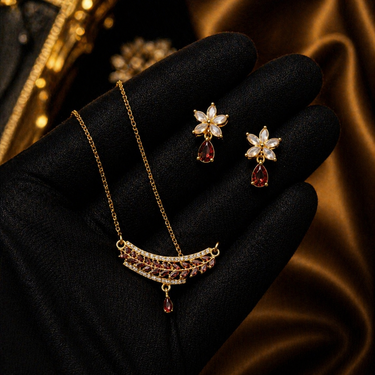 Luxury Ruby Floral Necklace Se