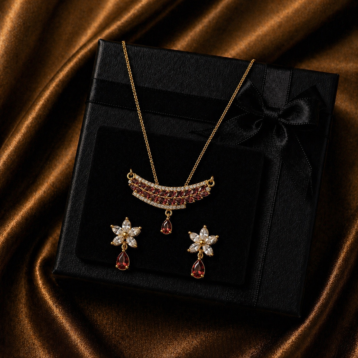 Luxury Ruby Floral Necklace Se