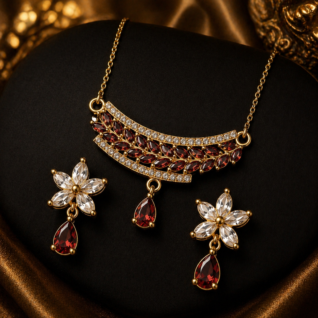Luxury Ruby Floral Necklace Se