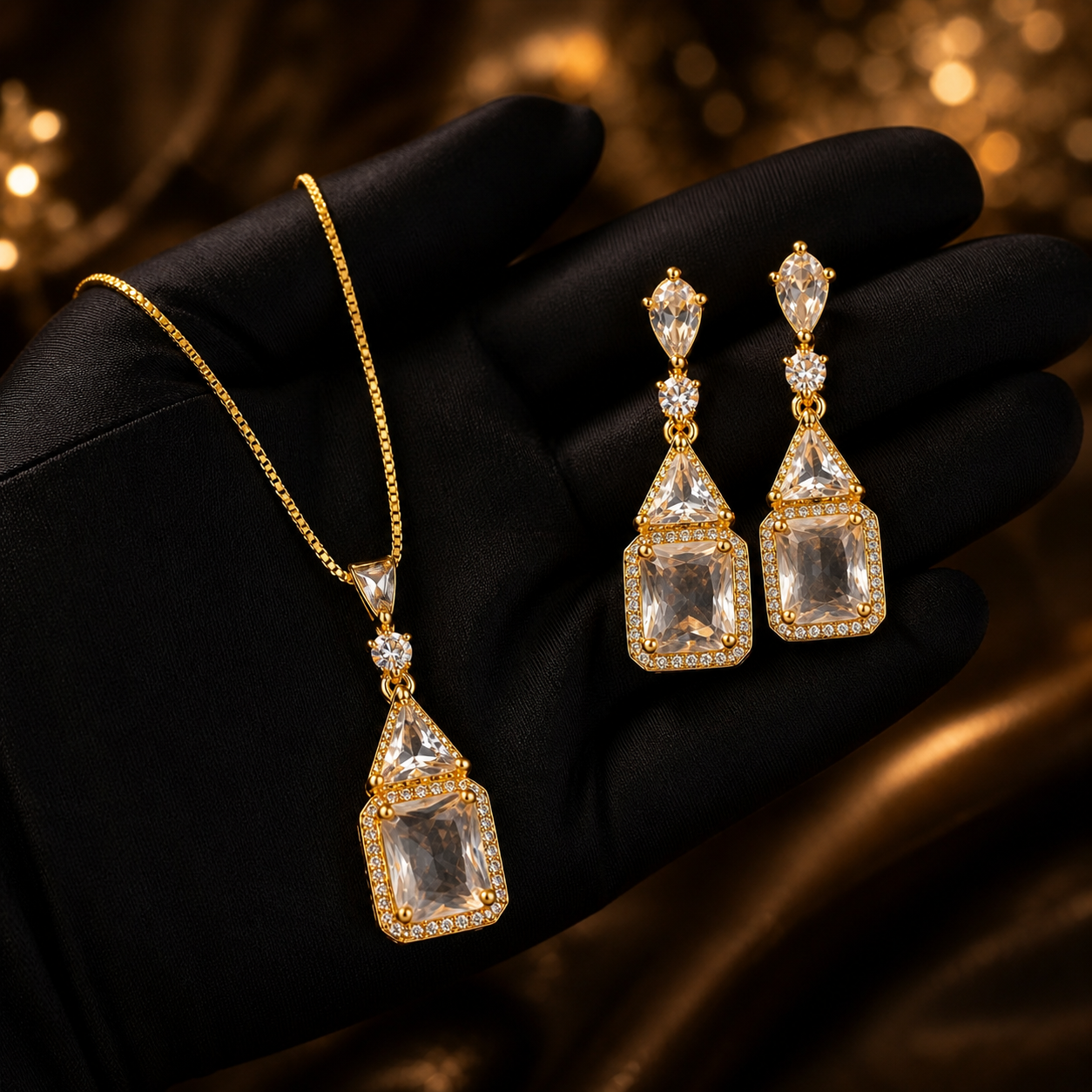 Luxury Crystal Drop Necklace Set