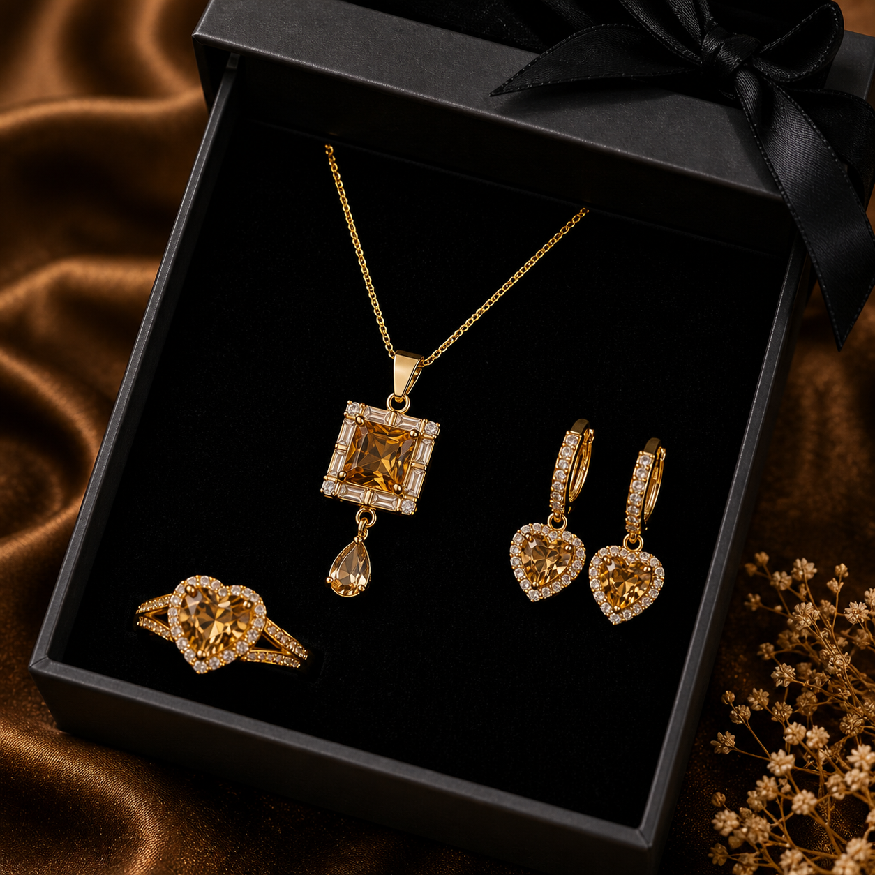 Luxury Golden Crystal Jewelry Set