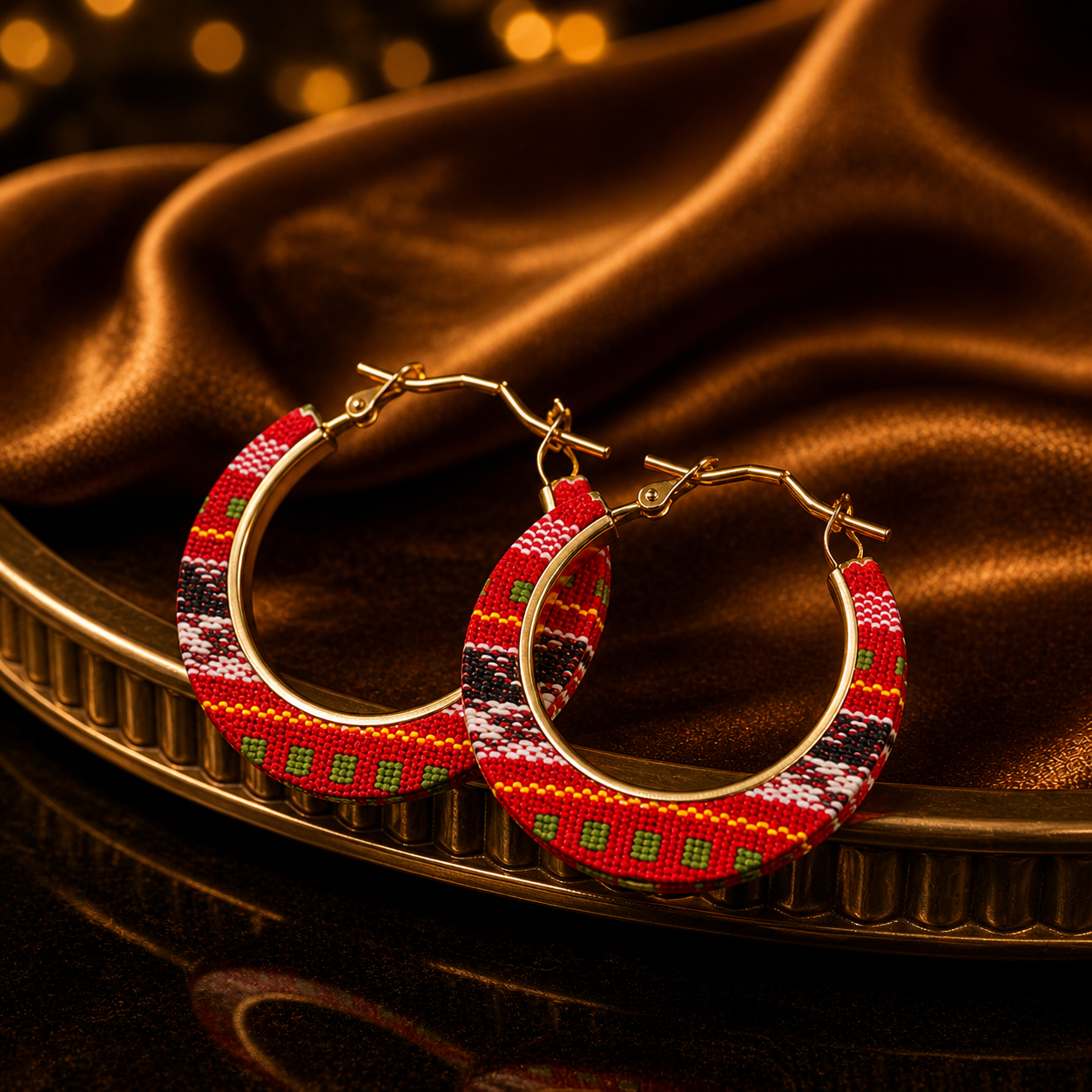 Red Tribal Hoop Earrings