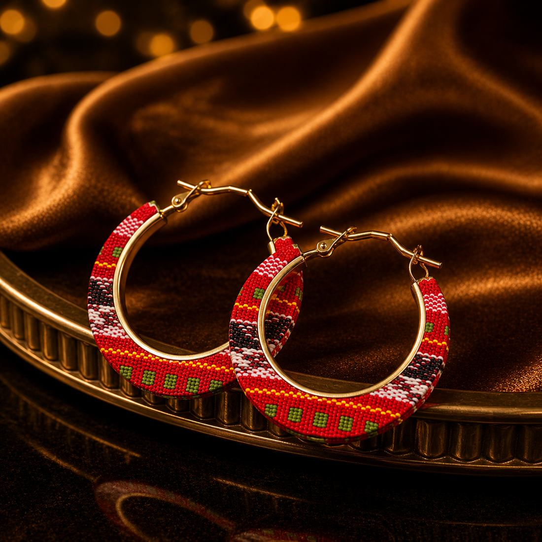 Red Tribal Hoop Earrings