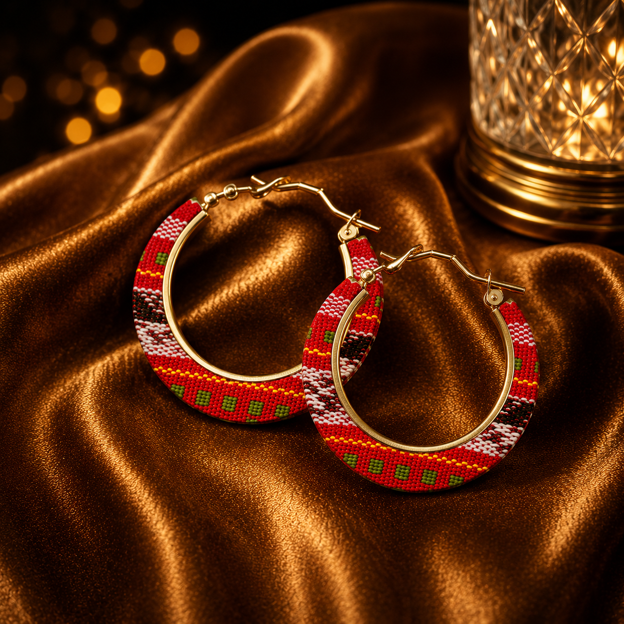 Red Tribal Hoop Earrings