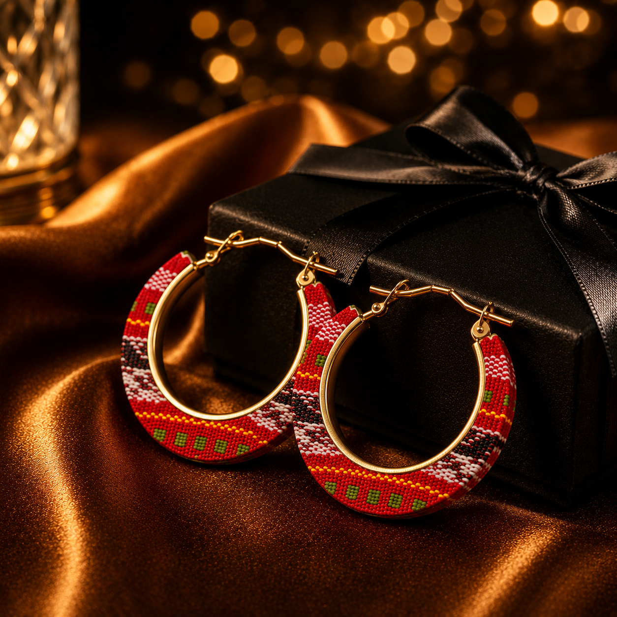 Red Tribal Hoop Earrings