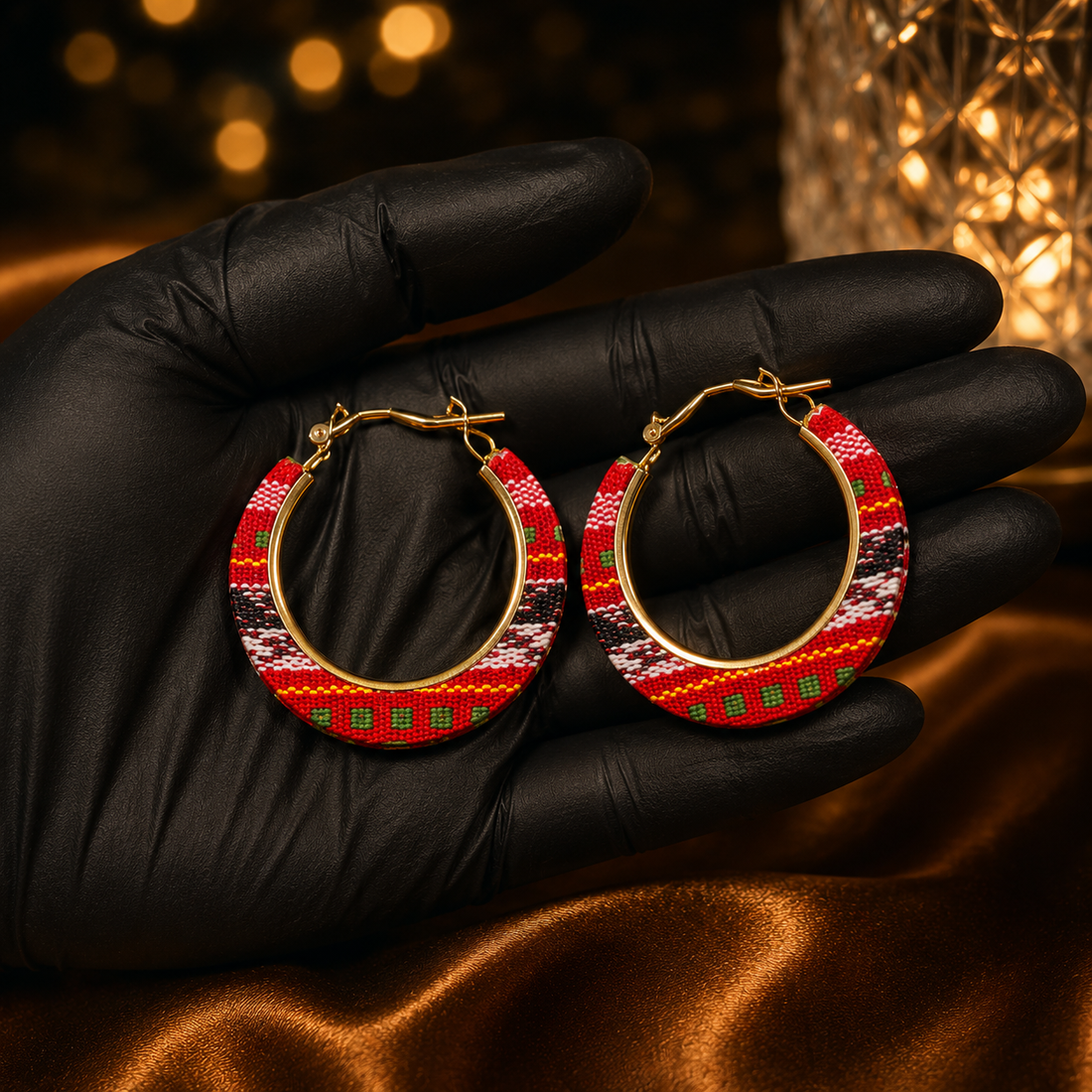 Red Tribal Hoop Earrings