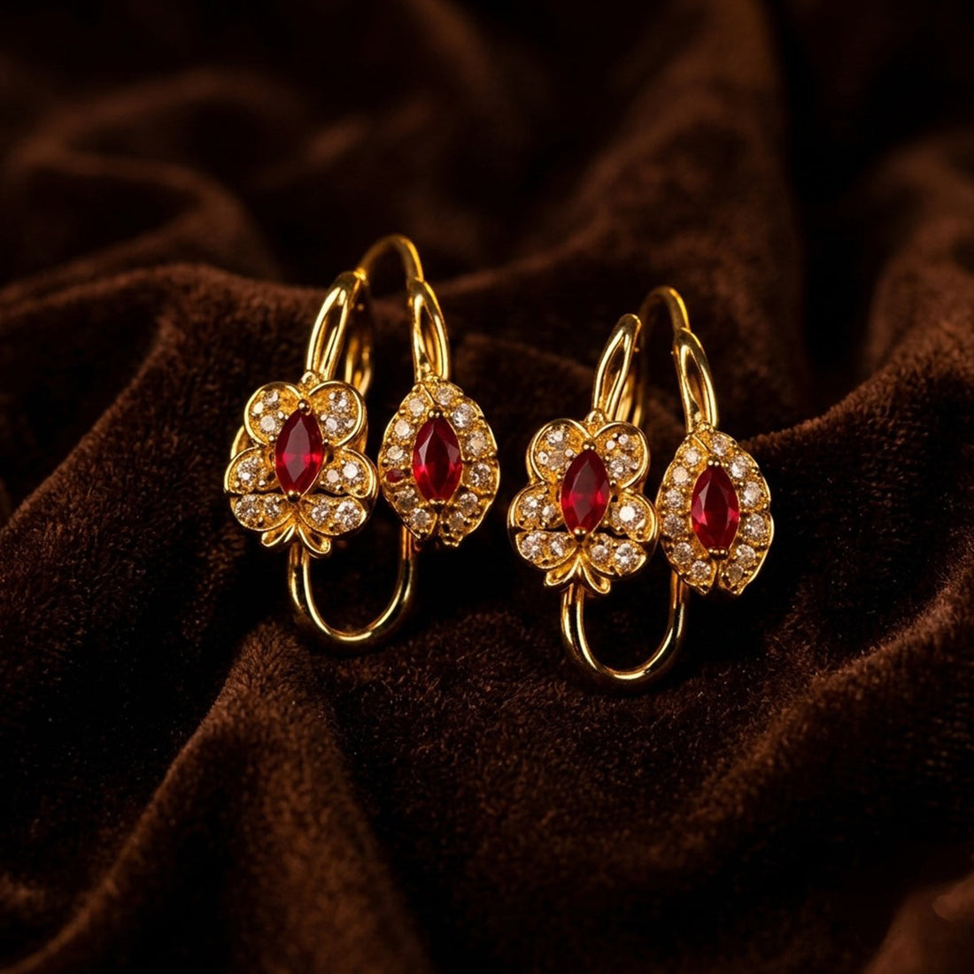Luxury Ruby Floral Earrings