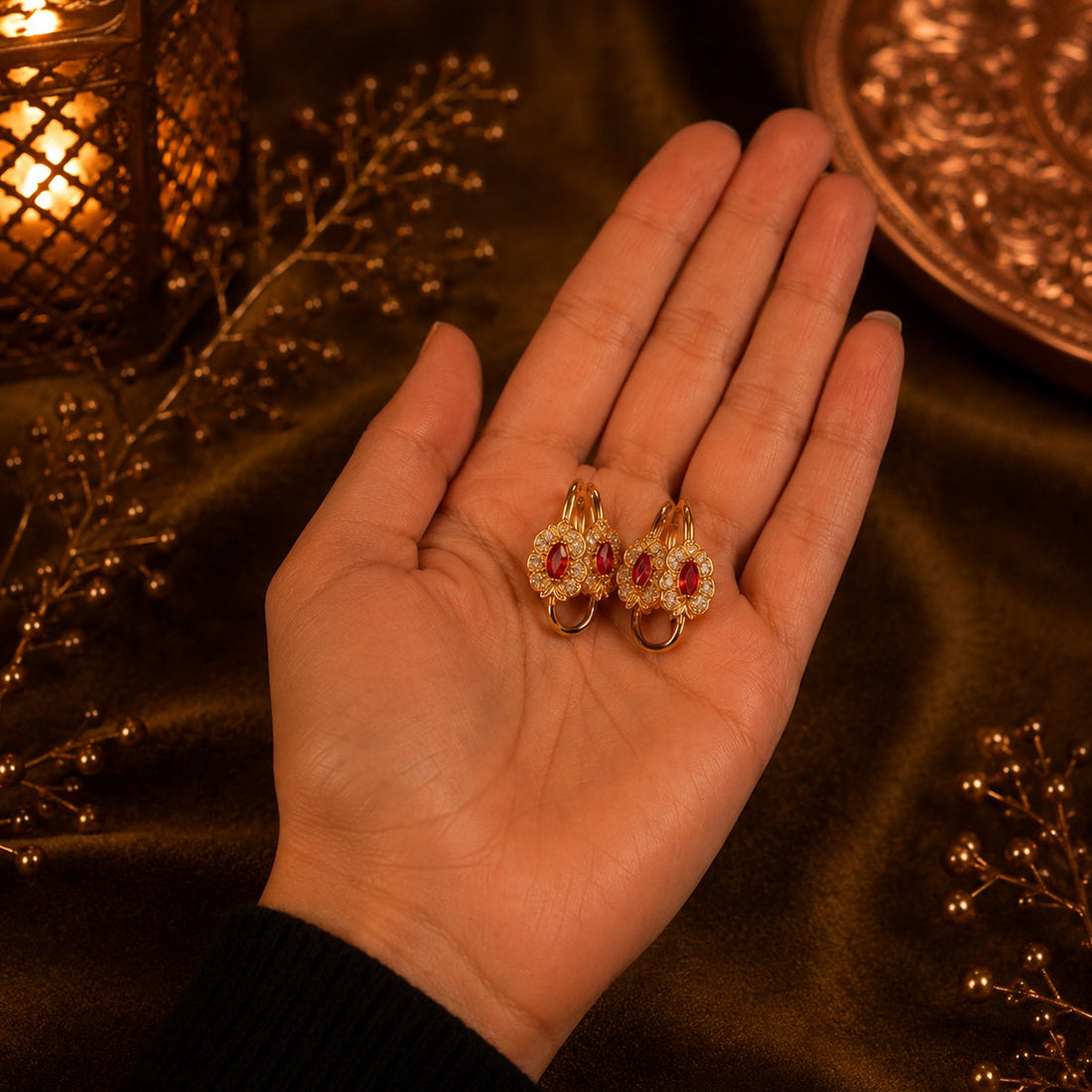 Luxury Ruby Floral Earrings