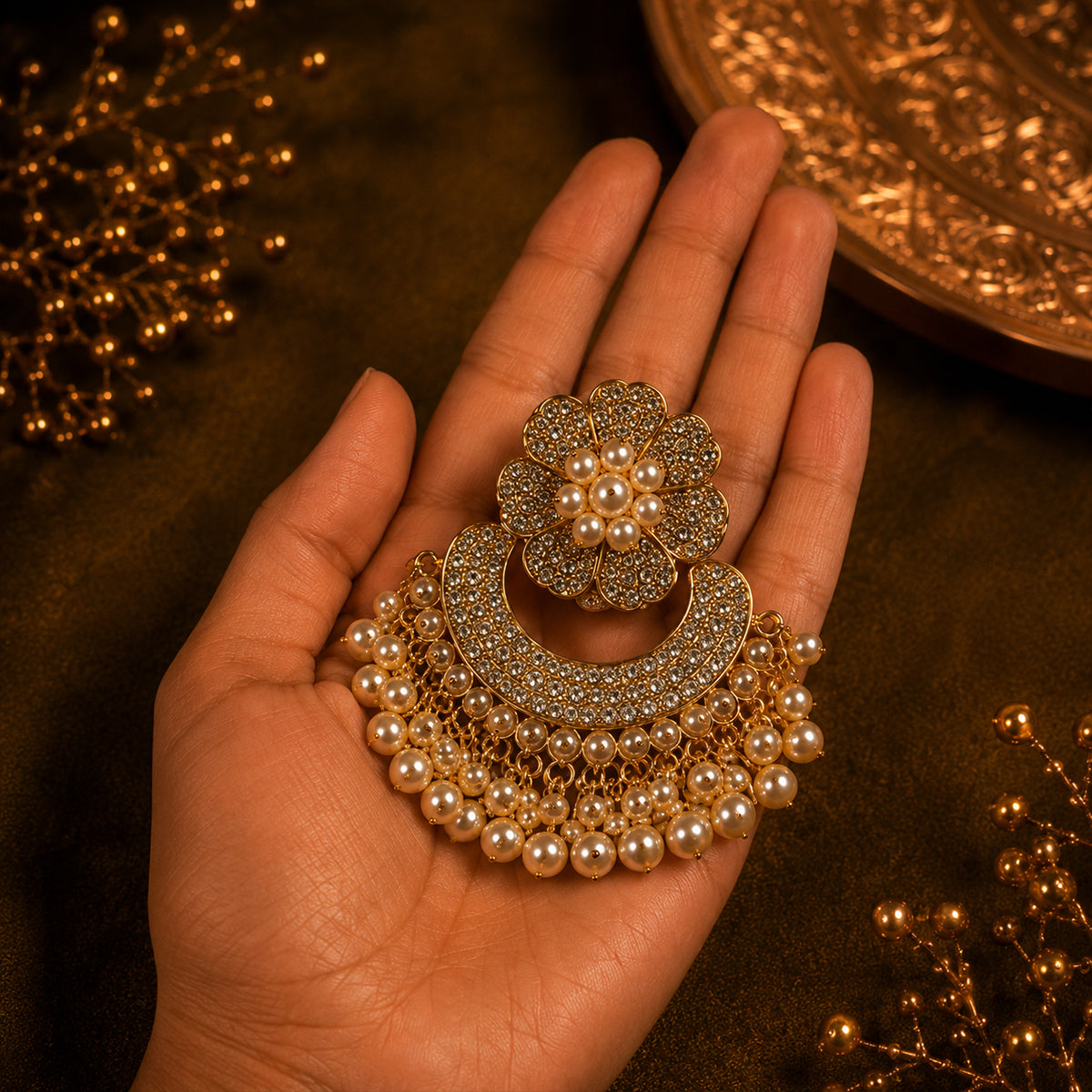 Luxury Pearl Chandbali Earrings
