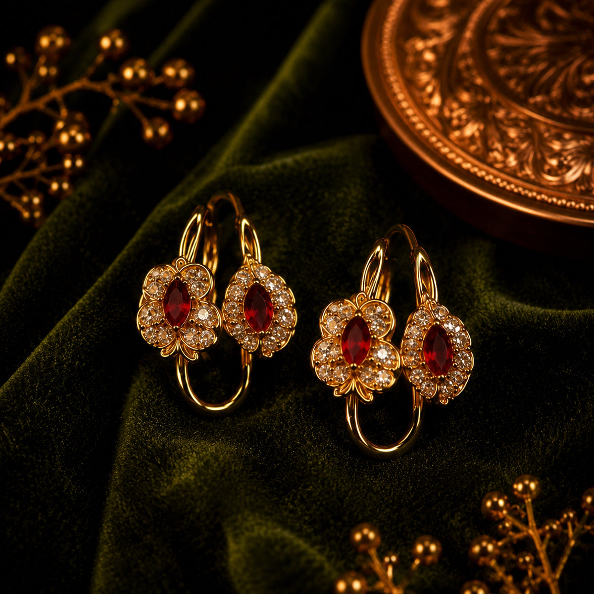 Luxury Ruby Floral Earrings