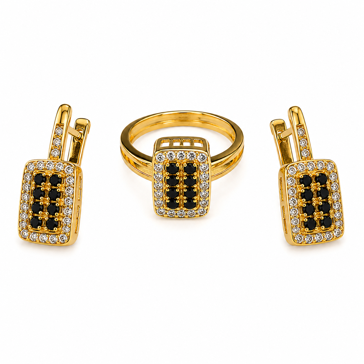 Royal Noir Crystal Ring & Earrings Set