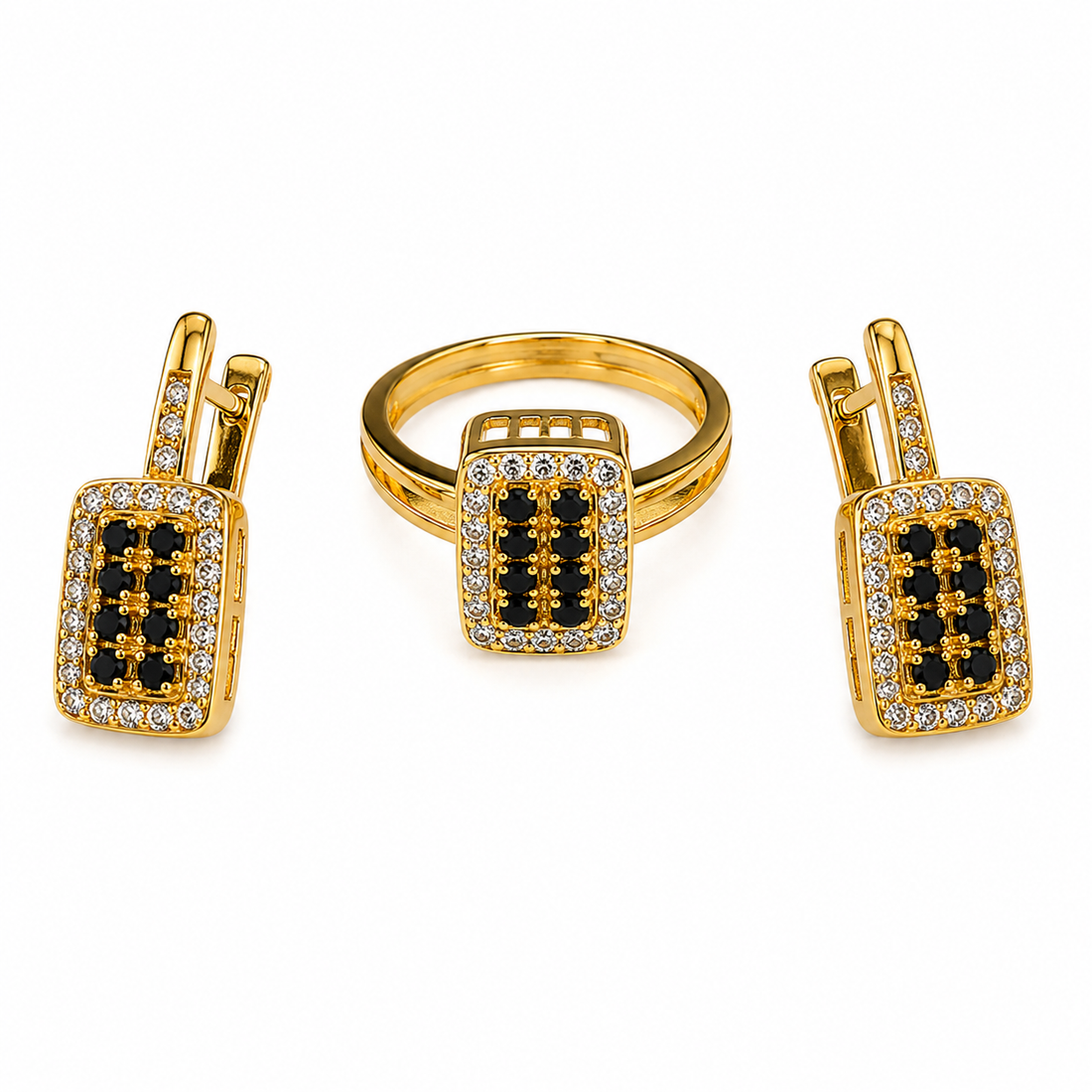 Royal Noir Crystal Ring & Earrings Set