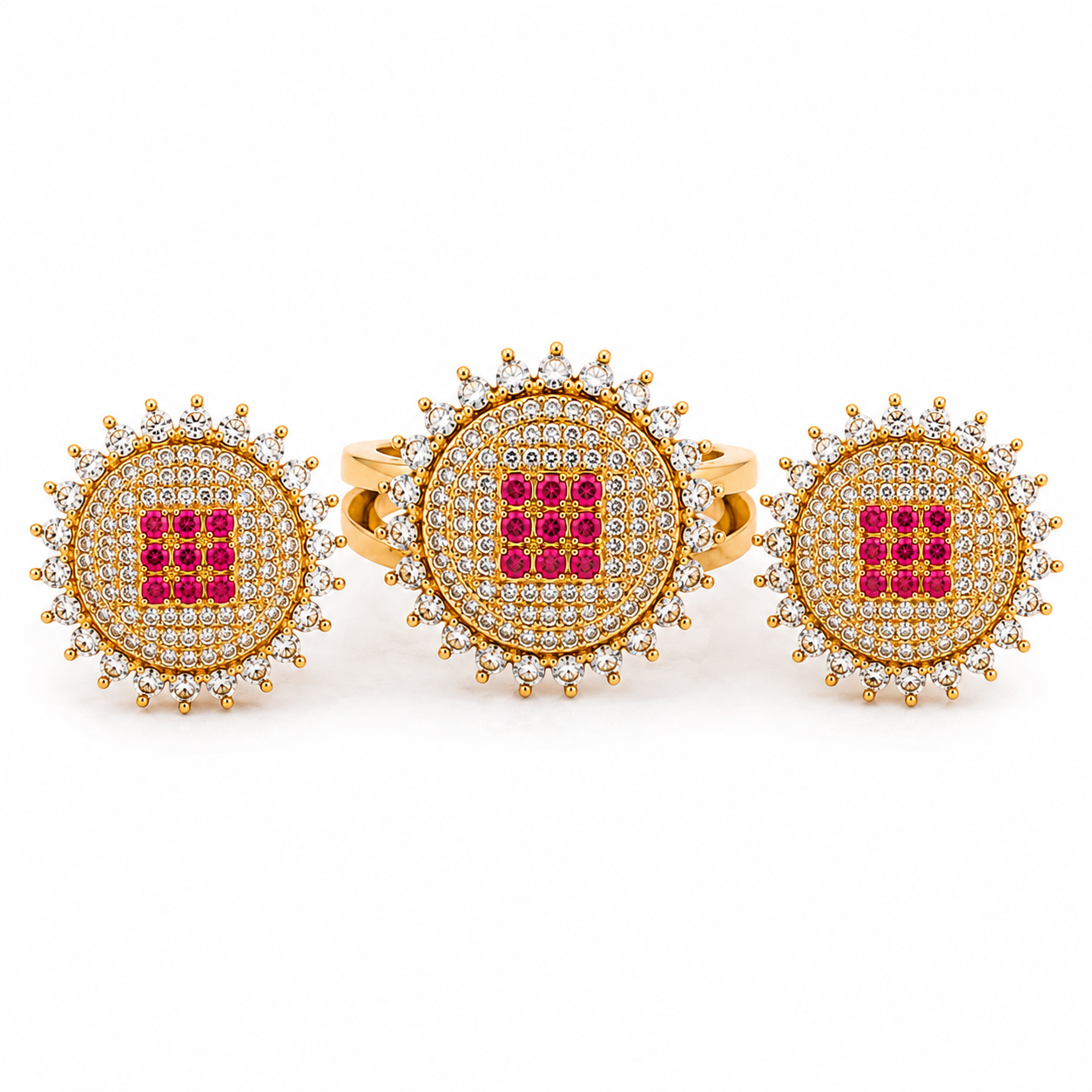 Royal Ruby Halo Ring + Earrings Set