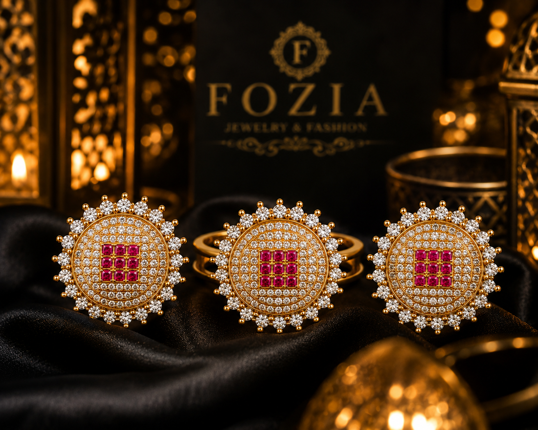 Royal Ruby Halo Ring + Earrings Set