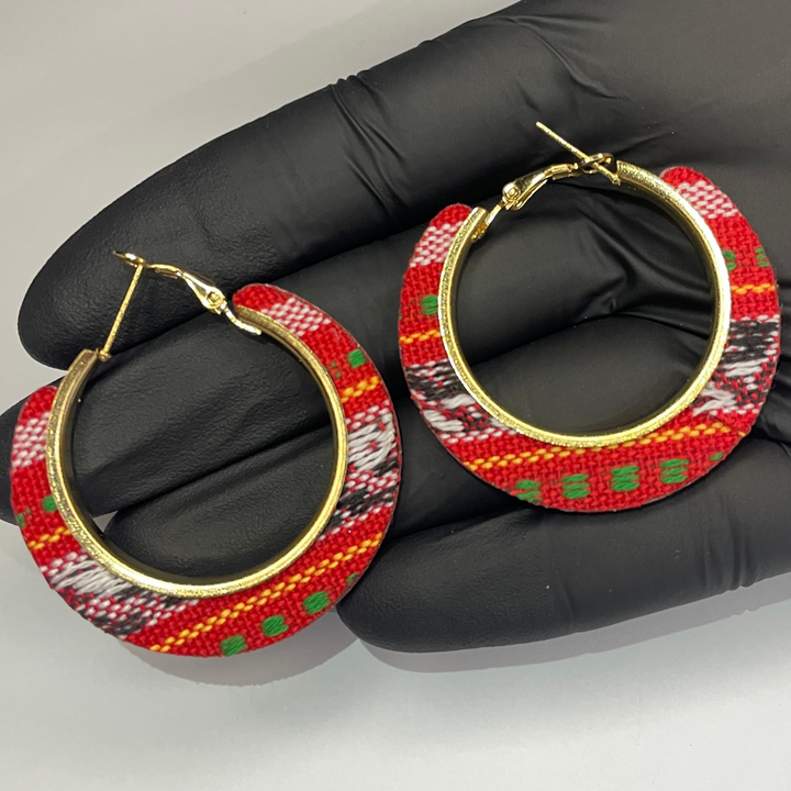 Red Tribal Hoop Earrings