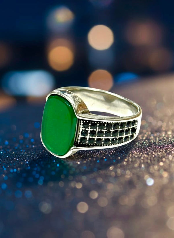 Emerald Green Oval Signet Ring