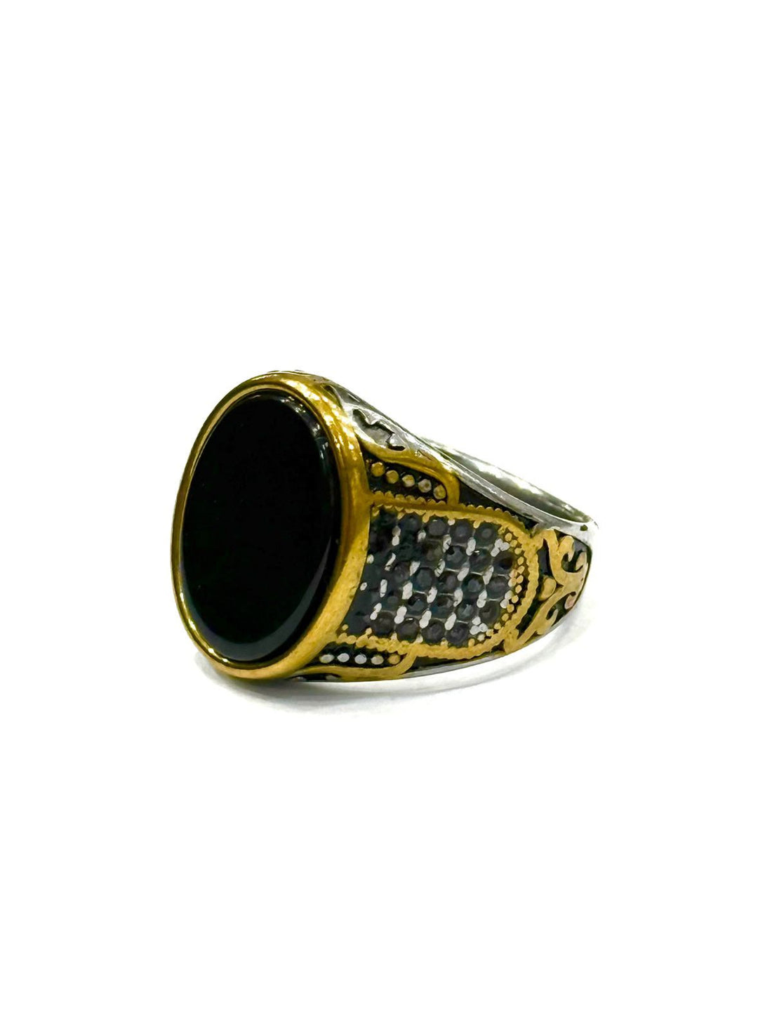 Vintage Black Onyx Gold Accent Ring