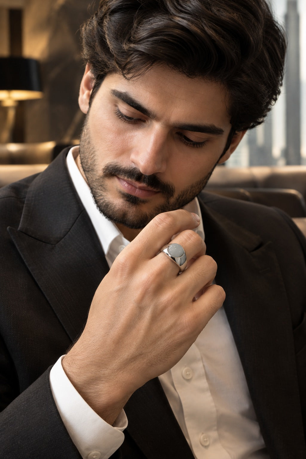 White Moonstone Signet Ring