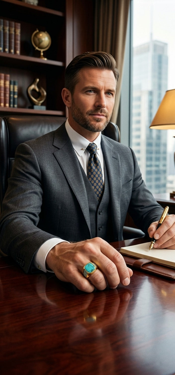 Luxury Turquoise Stone Signet Ring