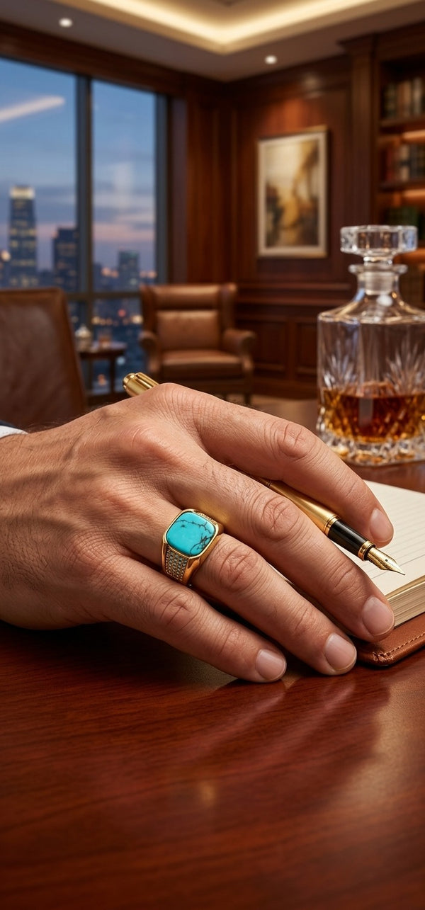 Luxury Turquoise Stone Signet Ring