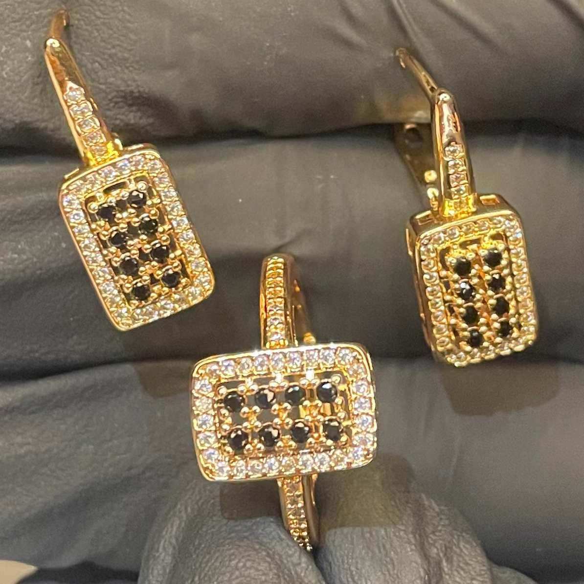 Royal Noir Crystal Ring & Earrings Set