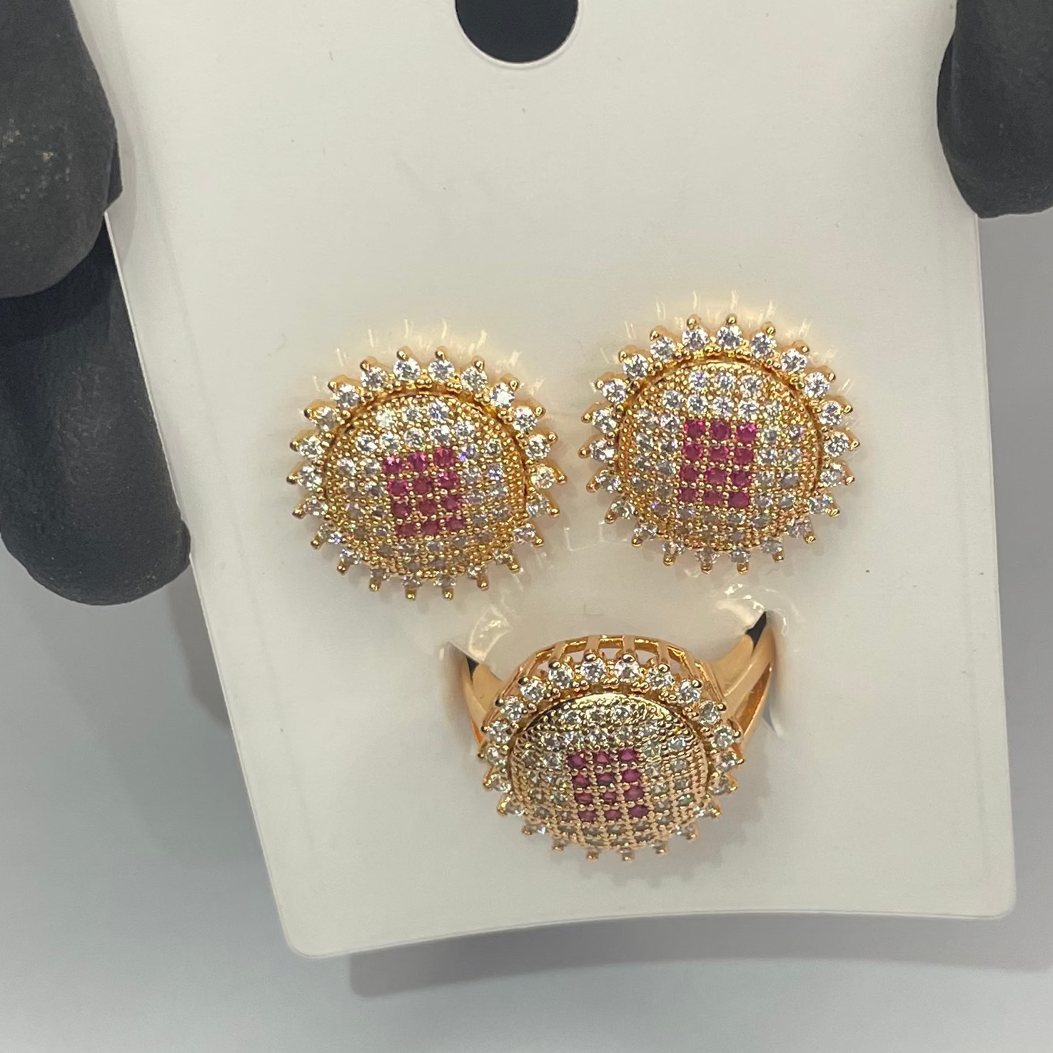 Royal Ruby Halo Ring + Earrings Set